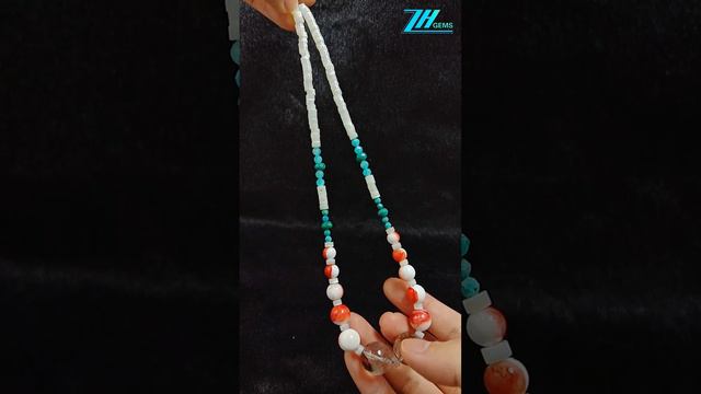 Natural turquoise heishi beads and faceted Amazonite  beads with red spiny oyster Ghost phantom