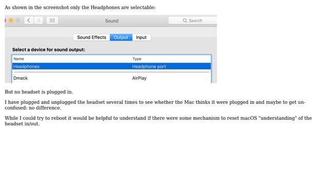 Apple: Internal Speakers Not Showing In Output Of Sound Application