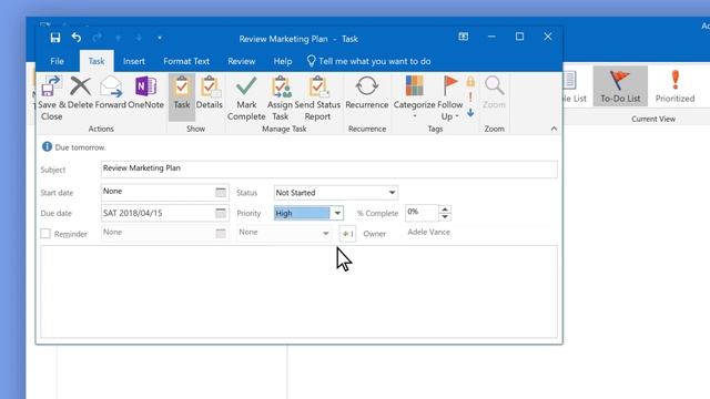 Create tasks and to-do items in Outlook