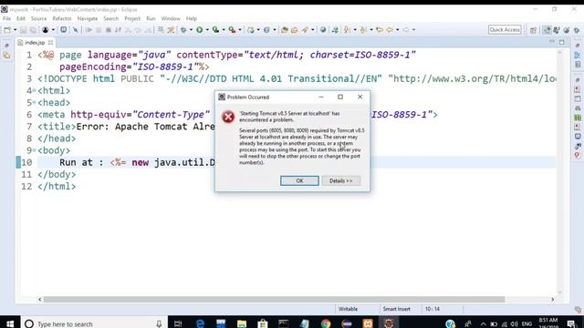'Starting tomcat v8.5 Server at localhost' encountered a problem. Solution in Hindi