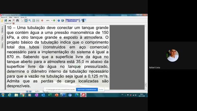 Exercícios: Escoamento interno viscoso incompressível. Profº Drº Douglas do Nascimento Silva