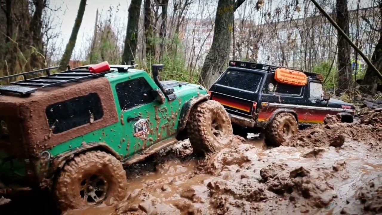 преодолеем грязевую преграду?spintires по Русски. TRX 4 ford bronco,rgt ex86010 wrangler и axial