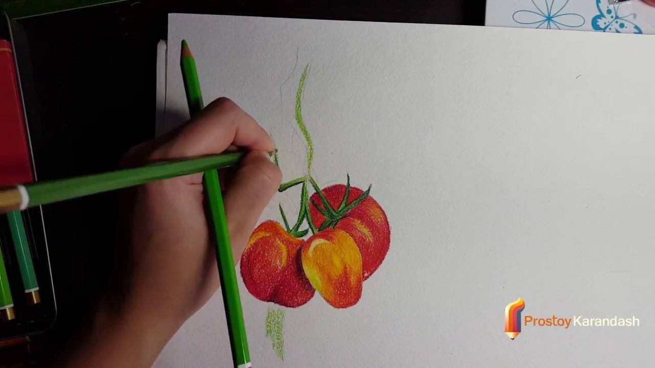 Как нарисовать томаты цветными карандашами