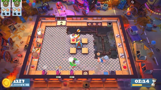 Overcooked 2. Carnival of Chaos Kevin 3 | 3 players online coop 4 stars | Score: 2783