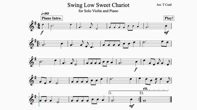 Swing Low Sweet Chariot For Violin. Play-Along/Backing Track. Free Music!