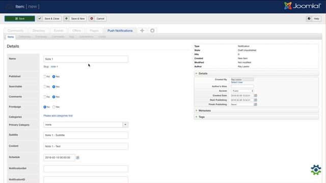 Manage OneSignal Push Notifications from Joomla - Yootheme ZOO