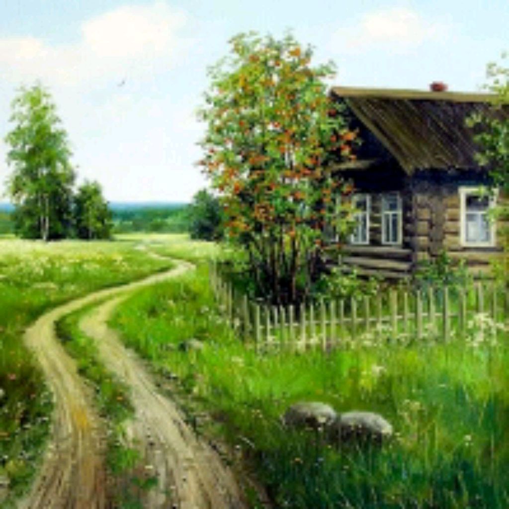 4 не вдалеке от дома начинался лес. Деревня живопись Курицын.