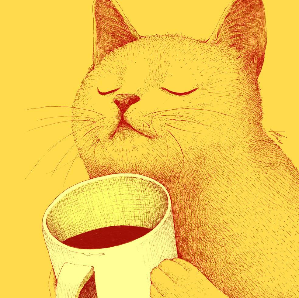 Кошка пьет чай