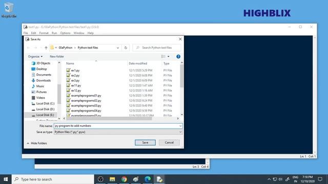 python program to add numbers by taking input from the user | Python Program Ex #ppe102 | Highblix