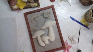 Панно из солёного теста "Грибная пора". Поделки на осеннюю тему. 1 часть.Солёное тесто.