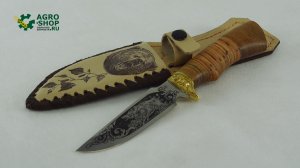 Нож Следопыт, сталь 65х13, рукоять - береста, орех, латунь