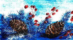 Как нарисовать Новогодний натюрморт. Рисуем шишки и еловые веточки. Правополушарное рисование.