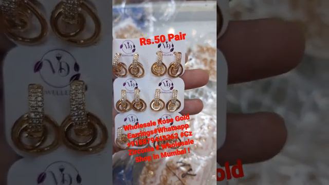 Wholesale Rose Gold Earrings#Whatsapp +918879443362 #Cz Zirconia # Wholesale Shop In Mumbai !