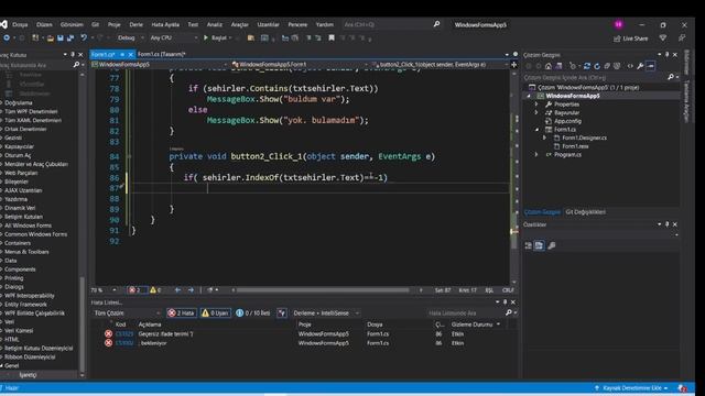 C# da ArrayList Contains ve IndexOf uygulama 4. bölüm devamı ArrayList de arama