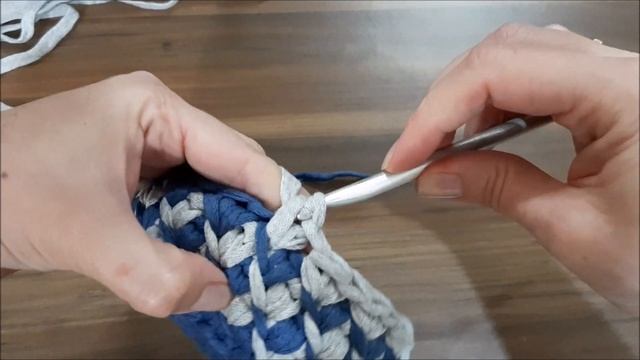 ✔Узор крючком. Косые галочки. Двойные галочки. Диагональ. Узор для корзины из трикотажной пряжи