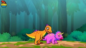 Dino cave - Baby dinosaurs in the cave saving Triceratops eggs from a Tyrannosaurus Rex - Dino roar