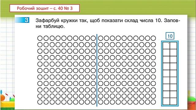 Досліджуємо склад числа 10. Складання рівностей на додавання і віднімання за схемами. смотреть онлайн