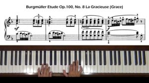 Burgmuller Op. 100, No. 8 La gracieuse (Grace) Piano Tutorial
