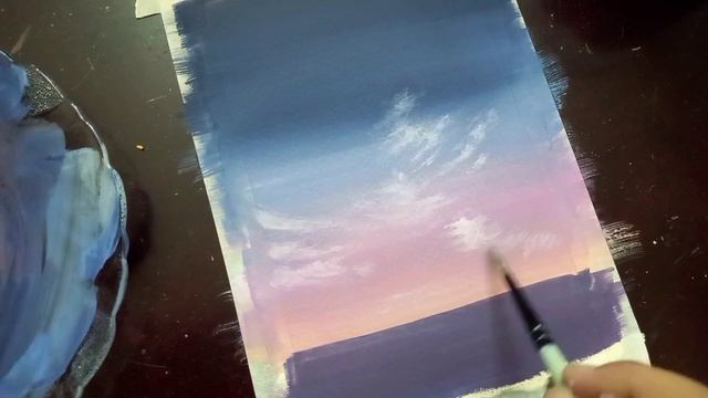 Take off🛫 Postercolour painting tutorial | Purple night sky painting!♡