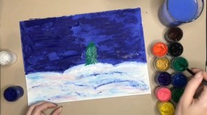 Как нарисовать зимний лес гуашью? Занятие для дошкольников. Ёлка, снег, зима, небо.