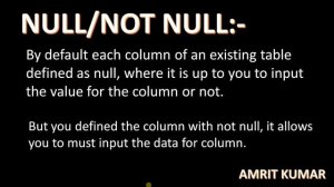 #11 NULL/NOT NULL USED IN ORACLE BY MR. AMRIT KUMAR