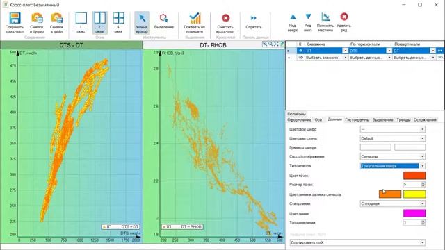 Построение кроссплотов в программе LithoStudio (Геомеханика)
