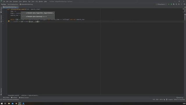 Алгоритм интерполяционного поиска. Interpolation search algorithm. Python