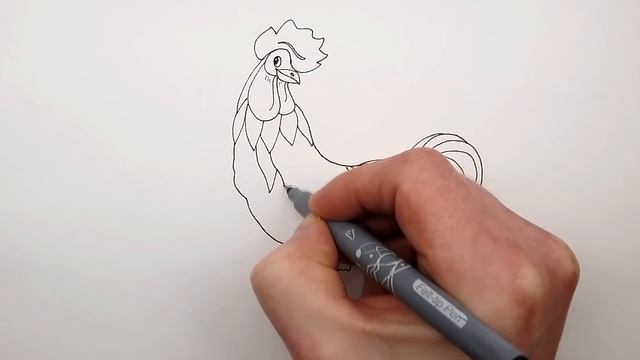 Как Нарисовать Петуха поэтапно и пример раскраски для детей
