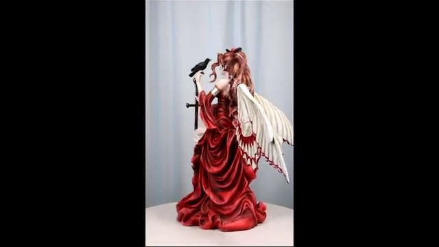 Ebros Raven Crow Crimson Red Fairy With Raven Crow Holding Sword Letter Opener Statue