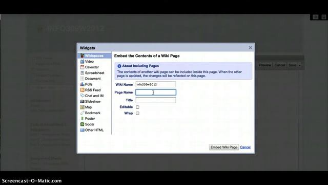 How to embed a wiki page on to your wiki