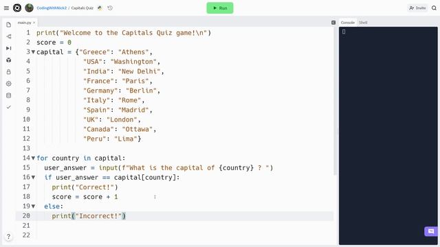 How to make a Python Capitals Quiz Game  #2 - Python for Absolute Beginners course