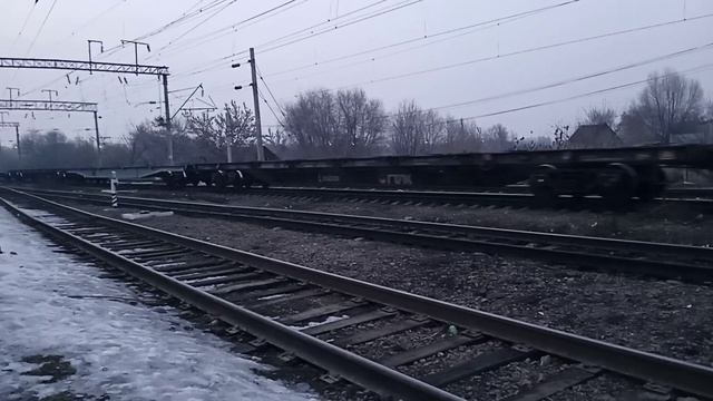 Тепловоз ТЭЗЗА-0033 Грузовым вагонами Платформа Станция Алматы-1 ЖД Хроника-КТЖ.