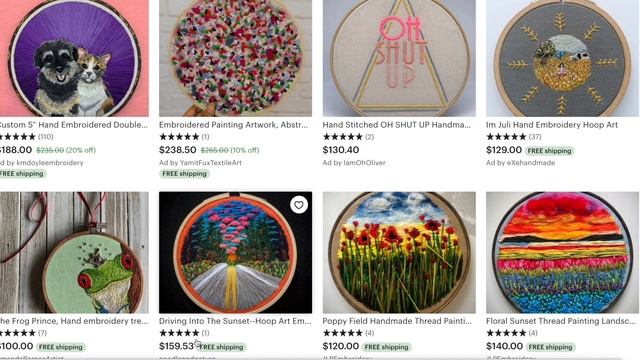 Продажа ручной работы на Etsy. Сколько стоит вышивка в пяльцах?