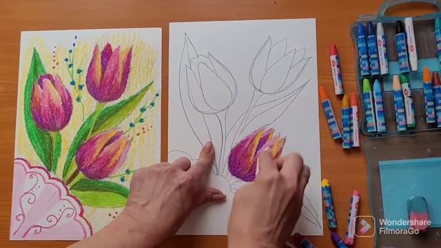 видеоурок по Изо для начинающих художников. Тюльпаны для мамы. смотреть онлайн