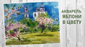 Яблони в цвету — весны творенье, акварель