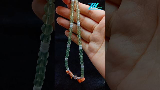 Natural turquoise and Ametrine  Citrine smooth beads with spiny oyster Prehnite gemstone necklace