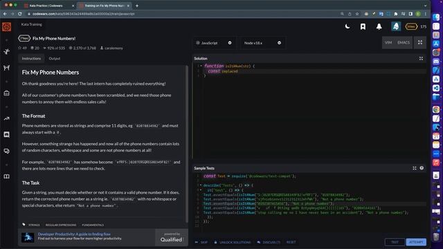 Codewars. Javascript. 7kyu. 25 - RegExp - Fix My Phone Numbers!