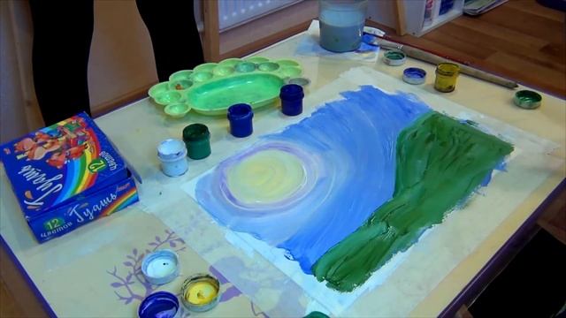 Утренний рассвет. Дети рисуют. смотреть онлайн