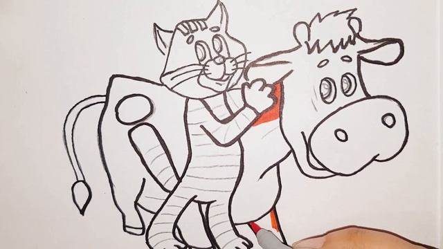 Как нарисовать кота Матроскина и его корову Мурку | Простоквашино   | мультик раскраска для детей