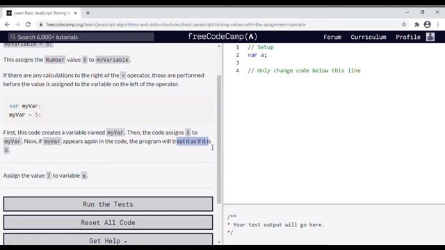 04 - Learn Basic JavaScript - Storing Values with the Assignment Operator