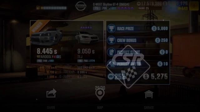 CSR RACING 2 - BEAT THE C-WEST SKYLINE GT-R(BNR34) смотреть онлайн