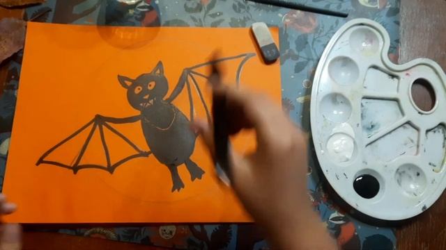 Рисуем летучую мышь на фоне луны. Простой урок для детей. смотреть онлайн