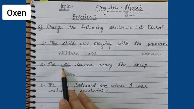 worksheet -2, Singular and Plural,  Noun: Numbers, Change the singular sentences into plural form
