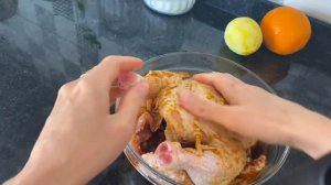 Whole chicken in orange sauce! Subtitles. ASMR