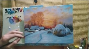 Пишем зимний пейзаж на закате|много нюансов|как рисовать зимний пейзаж #живопись #art #уроки