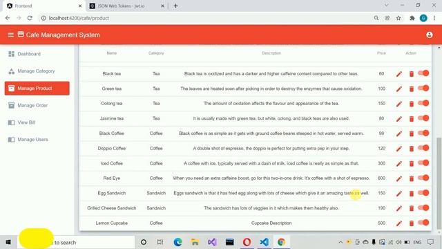 Cafe Management System (Angular, Node.js, MySQL Database)