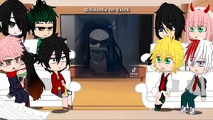 different anime characters react to each other / p.t. 2 kamado nezuko / akemi? / creds in video