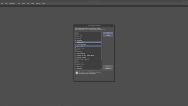 RESET Clip Studio Paint To DEFAULTS (Settings, Tools, Workspace Etc.)