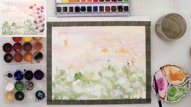 How to paint watercolor simple flowers for beginners - easy landscape смотреть онлайн
