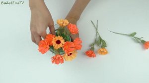 Букет с календулой из гофрированной бумаги. Осенние поделки своими руками.